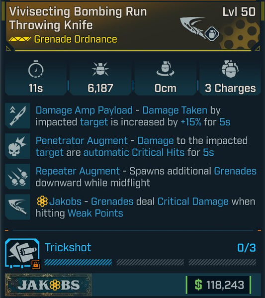 #11 Bombing Vivisecting Throwing Knife MODDED